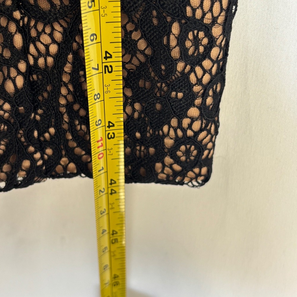 Rachel Rachel Roy Black Lace Cold Shoulder Midi Sheath Dress Tan Lining Size 10 - Picture 6 of 12